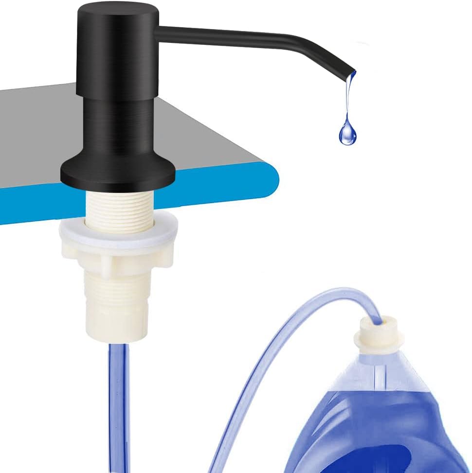 OHiHi Dish Soap Dispenser for Kitchen Sink (Brushed Nickel), Countertop Sink Soap Dispenser Water Pump with 47” No-Spill Extension Tube Kit Design for Kitchen Bathroom, No More Refills （Sliver）