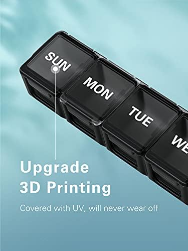 Sukuos Extra Large Weekly Pill Organizer, 7 Day Daily Pill Box Case Easy to Open, Silkscreen Printed Medicine Container with Clear Lid for Vitamins, Fish Oils or Supplements
