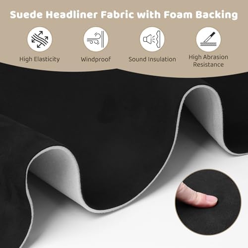 Storystore Foam Backed Suede Headliner Fabric, 98" L x 60" W Car Roof Liner