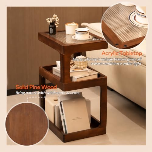 Solid Wood Side Table, 3 Tier Small End Table, Brown Accent Table