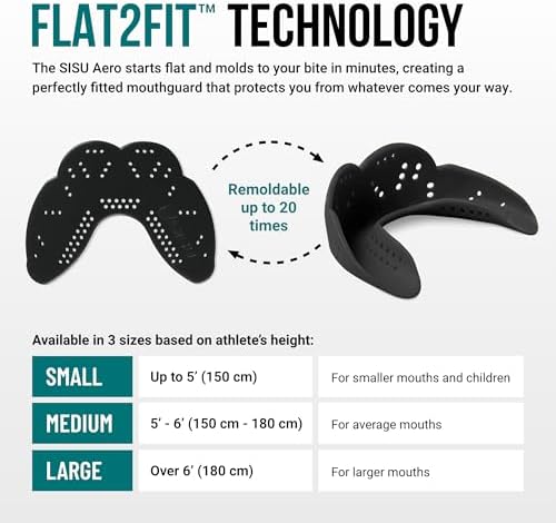 SISU Aero Medium Mouthguard, Charcoal Black - 30% Stronger Protection for Lacrosse, Football, Hockey, Roller Derby, Team Sports - Remoldable Up to 20 Times - Ultra Slim - Works for Braces - Non Toxic