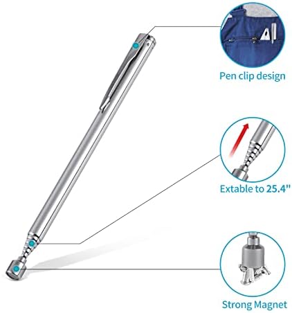 1 Piece 3.5LBs Telescoping Magnetic Pickup Tool, with Pen Clip Design, Magnet Stick Rod Extendable 5.1" to 25.4" for Men, Birthday, Father's Day, Christmas Gift