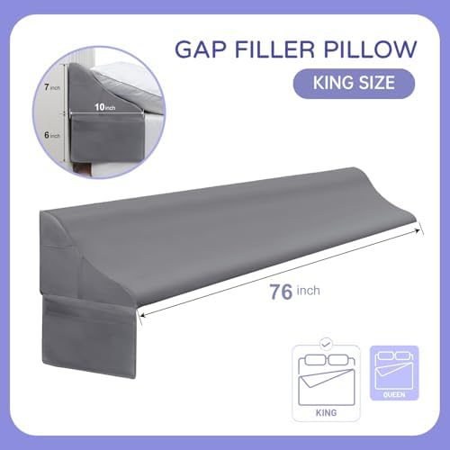 Vekkia King Size Bed Wedge Pillow for Headboard,Bed Wedge Gap Filler(0-6")