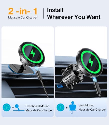 Kaistyle for MagSafe Car Mount Charger【Stronger Magnets】Magnetic Wireless Car Charger with Dashboard Pad Mounting Phone Holders for Your Car Accessories for Women Men Car Mount for iPhone 17 16 15 14