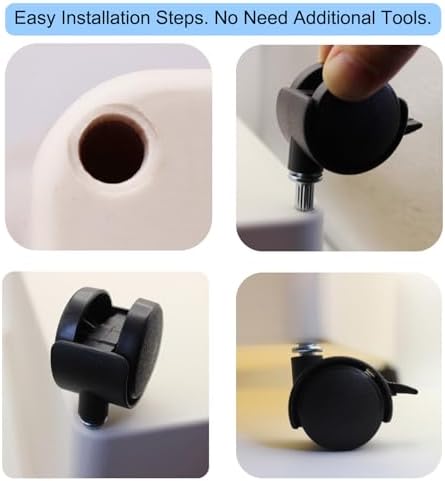 Small Swivel Caster Wheels 4pcs 1 Inch Locking Casters Diameter 6.25mm Straight Stripes Stem Easy Clip on Replacement Wheels for Rolling Plastic Drawers Carts Boxes Shelves with Reserved Holes