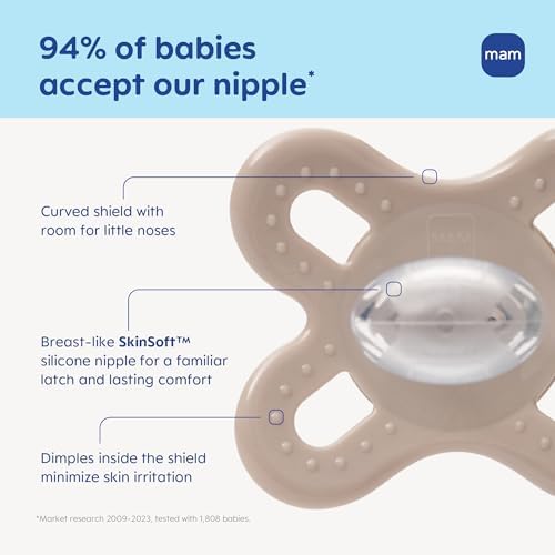 MAM Original Start Baby Pacifiers 0-3 Mths Skin Soft Silicone, 2 Pack