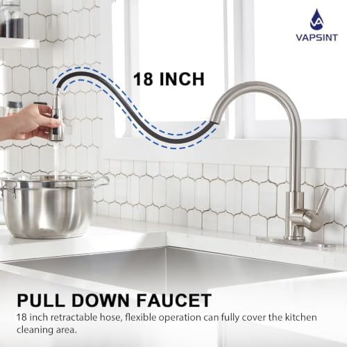 VAPSINT Kitchen Faucet with Pull Down Sprayer, Brushed Nickel