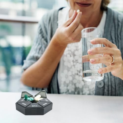 Pill Organizer, Pill Box, Small Pill Case, Medicine Pill Organizer 1 Time a Day, Weekly Pill Organizer, Pill Container, Pill Holder, Daily Pill Organizer Travel Pill Organizer 7 Day (Black)
