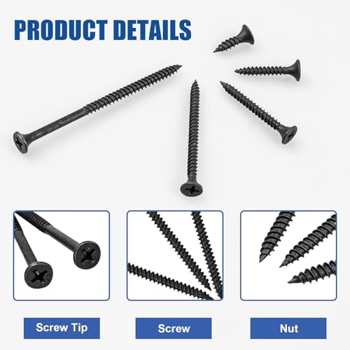 Wood Screws Assortment, 168 PCS #6 Black Flat Head