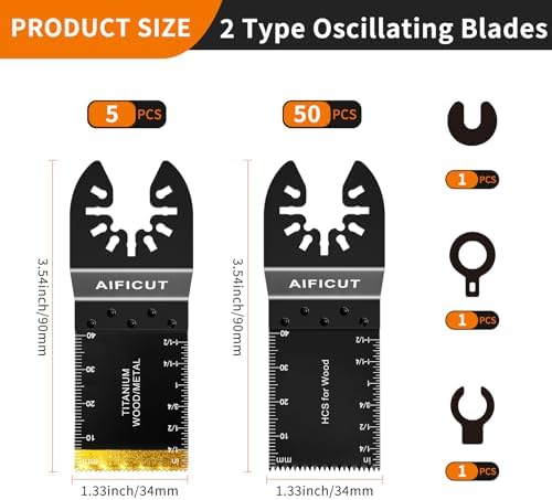 AIFICUT 55 PCS Oscillating Saw Blades Quick Release Universal oscillating Tool Blades Wood Plastics and Metal Multitool Blade Kits for Wood fit Dewalt Rockwell Milwaukee Makita Ryobi
