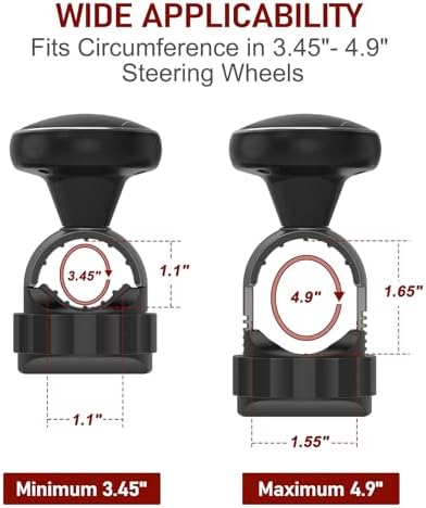 Tool Free Steering Wheel Knob Spinner with Metal Ball Bearing, Quick Install Suicide Knob for Steering Wheel, Steering Wheel Spinner Fits 3.45–4.9" Car, SUV, Semi Truck, Tractor, Boat (Black, 1 Pack)