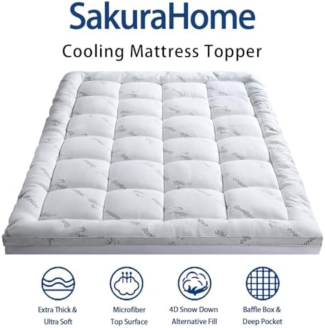 SakuraHome Twin XL Mattress Topper,Extra Thick Pillow Top Mattress Pad