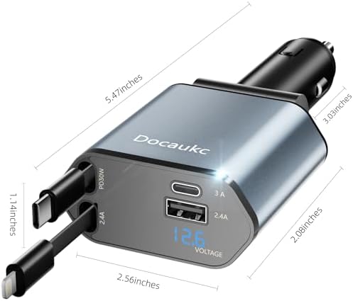 Retractable Car Charger 4 in 1 USB C Phone Fast Charging Car Charger