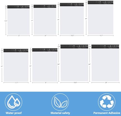 Poly Mailers 12x15.5 100PC Medium Shipping Bags for Clothes White
