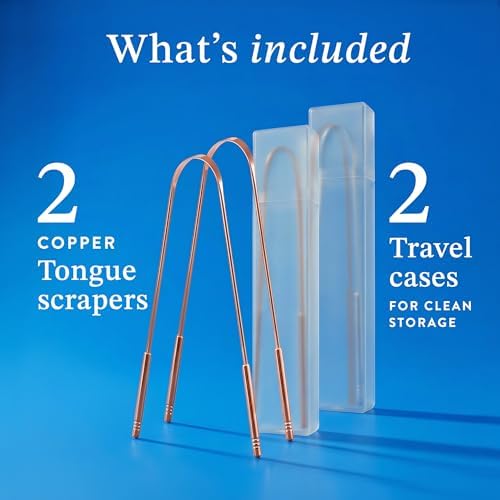 Mouthology Copper Tongue Scraper for Adults (2 Pack), Reduce Bad Breath, Metal Tongue Scraper, Tongue Cleaner, Tongue Scraper, Tongue Scrubber, Tongue Cleaner for Adults, Tongue Scraper Reusable