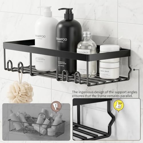 Moforoco Shower Caddy Shelf Organizer Rack, Self Adhesive Black Bathroom Shelves Basket, Home Farmhouse Wall Inside Organization and Storage Decor Rv Accessories, First Camper Apartment Essentials
