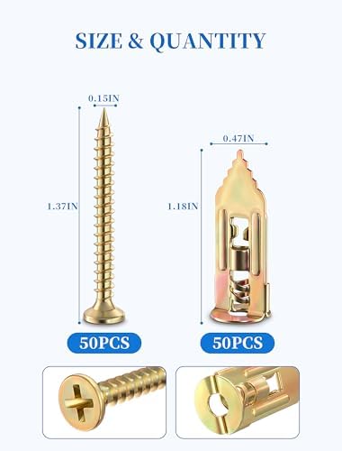 100 PCS Self Drilling Drywall Anchors with Screws Kit, Zinc Plated