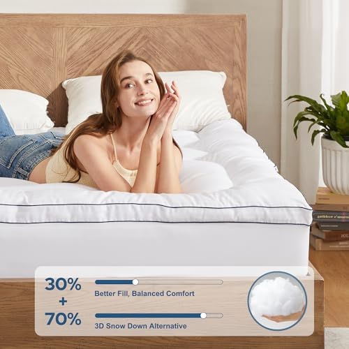 BEDLORE Queen Mattress Topper, Thick Pillow Top Bed Cover Soft Mattress Pad