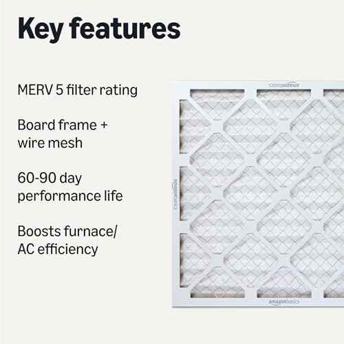 Amazon Basics MERV 5 AC Furnace Air Filter, 20x20x1 inches, 6-Pack (Actual size: 19.75" x 19.75" x 0.75")