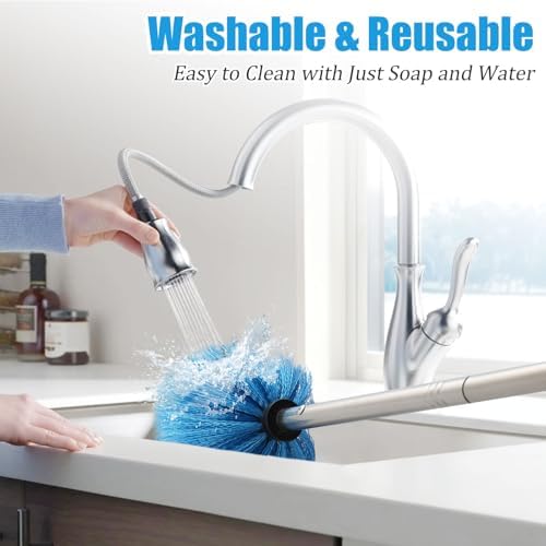 Cobweb Duster with Extension Pole - 6 FT Lightweight Stainless Steel Extendable Duster Ceiling Fan Duster for High Ceilings, Medium Stiff PET Bristle Spider Web Brush for Indoor/Outdoor Cleaning