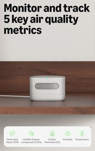 Amazon Smart Air Quality Monitor, Detects temperature, humidity, carbon monoxide, PM2.5 and VOCs, Get notifications when air quality drops, Works with Alexa