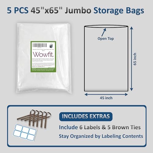 Wowfit Giant Large Plastic Bags for Furniture, Chairs, 45x65, 5 CT, 3 Mil