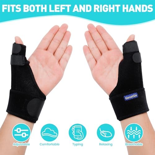 GenetGo Trigger Thumb Splint - Thumb Spica Support Brace Stabilizer for Pain, Sprains, Arthritis, Tendonitis (Right Hand or Left Hand) (Black)