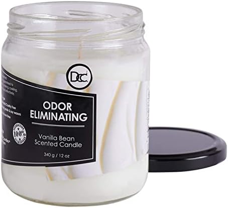Vanilla Bean Odor Eliminating Highly Fragranced Candle - Eliminates 95% of Pet, Smoke, Food, and Other Smells Quickly - Up to 80 Hour Burn time - 12 Ounce Premium Soy Blend