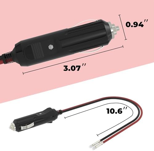 BFXM 12V Cigarette Lighter Plug with 16AWG 1FT Wire (2 Pack)