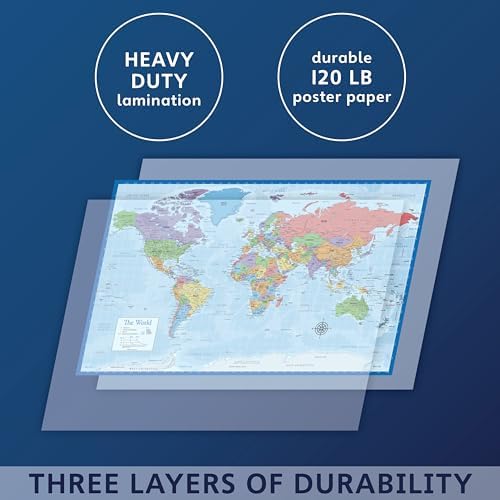 Laminated World Map Poster - Wall Chart Map of Earth - 18" x 29" (Blue)