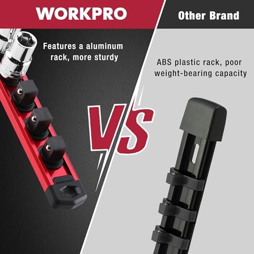 WORKPRO Magnetic Socket Organizer, Heavy-Duty 3/8-Inch Drive Socket Rail
