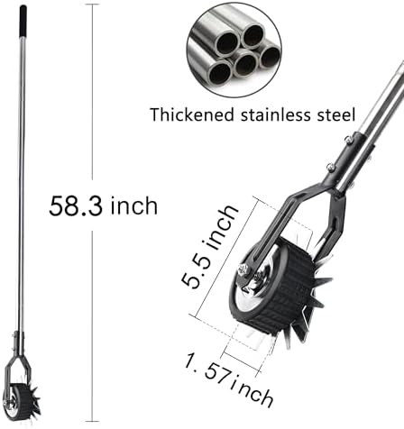 BARAYSTUS Wheel Rotary Edger Lawn Tool, Grass Edge Trimmer, Sidewalk Manual Lawn Edger, Strong 3 Sections Stainless Steel Handle with Cushion Grip, 58.3-Inch