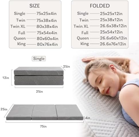MLILY Twin Trifold Mattress, 4 Inch Foldable Gel Memory Foam Mattress