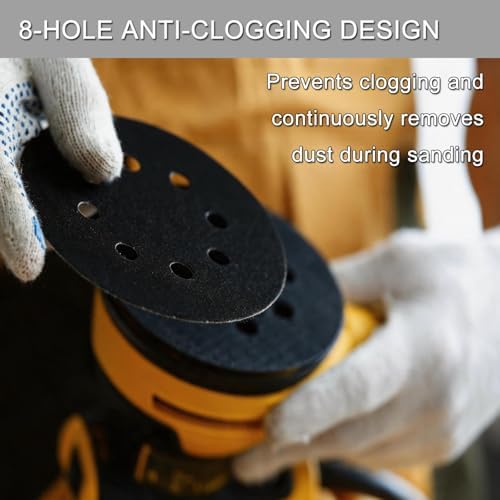100Pcs 5 Inch Sanding Discs Hook & Loop 8-Hole Wet Dry Sandpaper Assortment