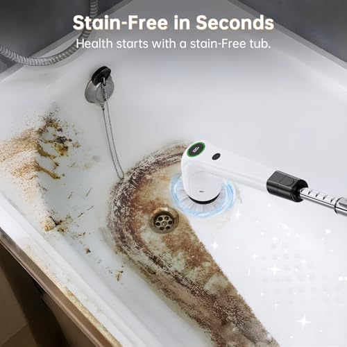 PUFTEM Electric Spin Scrubber, Cordless Shower Scrubber, Adjustable Handle