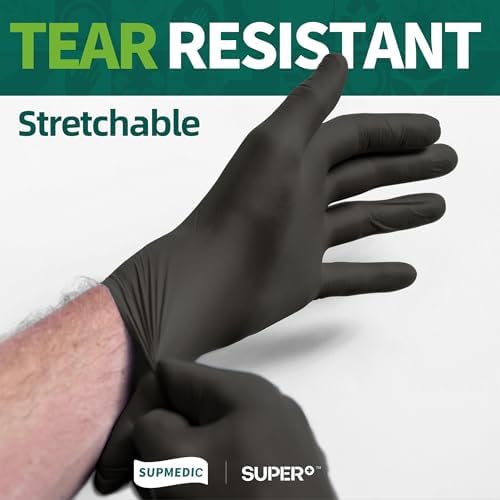 Supmedic Vinyl Disposable Exam Gloves, Black 4Mil Powder-Free Latex-Free Medical Food Safe Cooking Cleaning Glove 100 &1000Ct