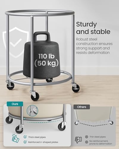 SONGMICS Laundry Basket with Wheels,190L, Steel Frame, Removable Bag