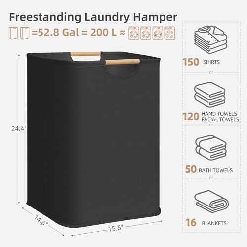 STORAGE MANIAC 2-Pack Large Laundry Hamper, 100L (26.4 Gal) Collapsible Laundry Basket with Bamboo Handles, Freestanding Waterproof Clothes Hamper for Laundry Room, Bedroom, Dorm, Towels, Black