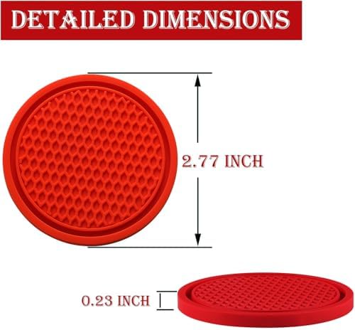 SINGARO Car Cup Coaster, 4PCS Universal Non-Slip Cup Holders Embedded in Ornaments Coaster, Car Interior Accessories, Red
