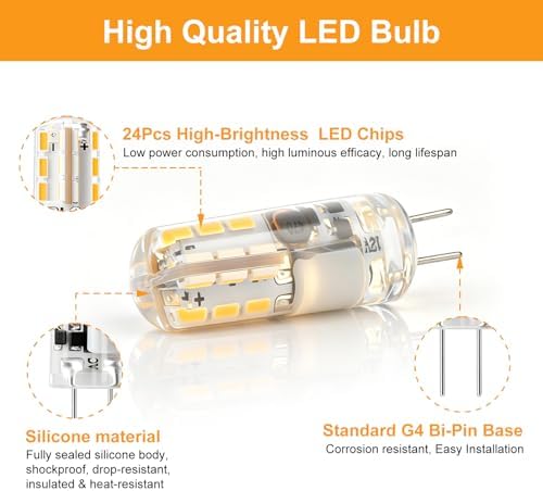G4 LED Bulb 12V (AC/DC) 2W - Warm White 2700K, Non-dimmable, Bi Pin Base, 10-Pack - Replace 10W-20W Halogen Bulbs for Home and Landscape Lighting