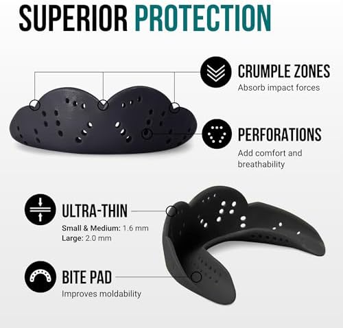 SISU Aero Medium Mouthguard, Charcoal Black - 30% Stronger Protection for Lacrosse, Football, Hockey, Roller Derby, Team Sports - Remoldable Up to 20 Times - Ultra Slim - Works for Braces - Non Toxic