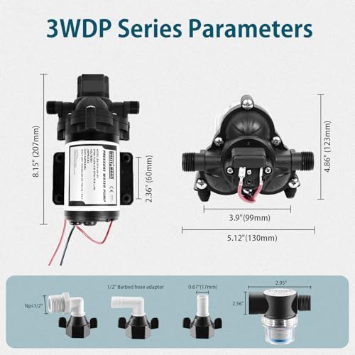 WASSERMANN RV Pump, 12V Self-priming RV Water Pressure Pump 4.0GPM 45PSI with Pressure Switch, for RV Marine Camping Yacht Garden, 12Volt DC Fresh Water Pumps RV Water Pump 2088-554-144 Replacement
