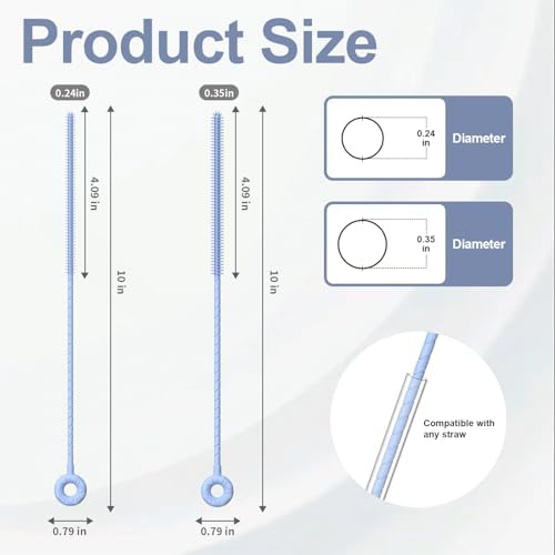 YOTIME Silicone Straw Cleaner Brush, 2 Pcs Reusable Straw Brush(6mm+9mm) for Cleaning Narrow & Wide Straws, Tumblers, Blue