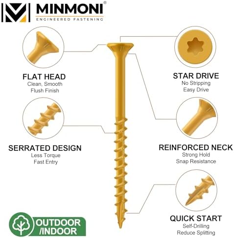 #10 x 3'' Wood Deck Screws 310pcs (5lb Box), Torx Flat-Head Exterior Screws, Multiple Size Available, Tan, T25 Star Bit Included