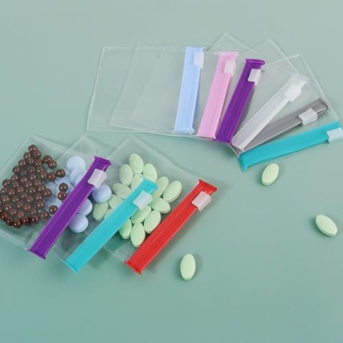 Reusable Zippered Pill Pouch with Slide Lock - 14 Piece Set in 7 Colors - Travel Pill Case for Medicine, Qtips & Small Items - Compact Pill Bags for Trave