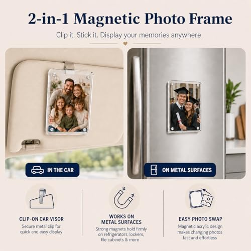 Gift for Boyfriend Husband Girlfriend Dad Car Decorations Interior Picture Holder, Car Visor Photo Clip Magnetic Frame Father's Day Personalized Photo Gifts Cute Car Decor Accessories 3.5 x 2.4 inch (1 PC)