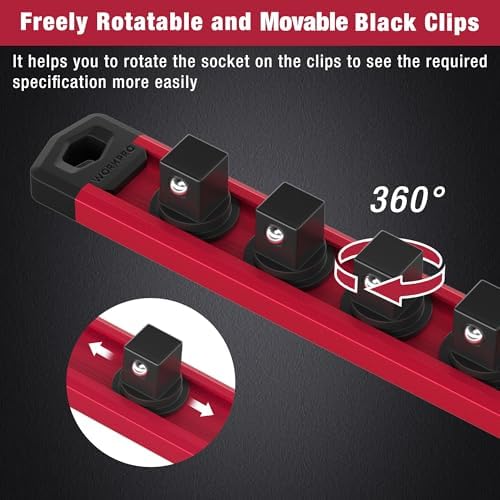 WORKPRO Magnetic Socket Organizer, Heavy-Duty 3/8-Inch Drive Socket Rail