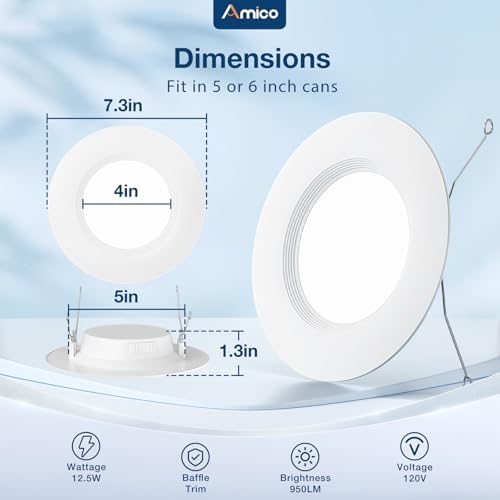 Amico 24 Pack 5/6 inch LED Recessed Lighting, Retrofit Can Lights, White