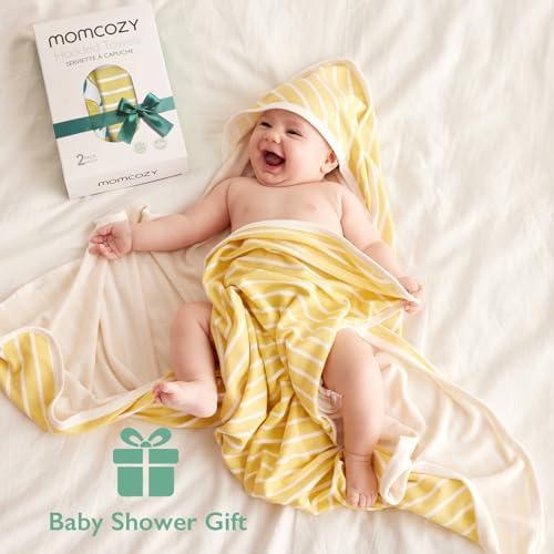 Momcozy Baby Towels, Soft Absorbent Bath Towel for Newborn&Toddler,Lemon