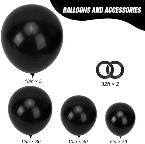 RUBFAC Balloons Black Balloon Arch for Black Birthday Decorations 154pcs